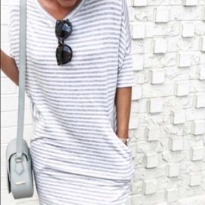 Grey and white striped dress with pockets